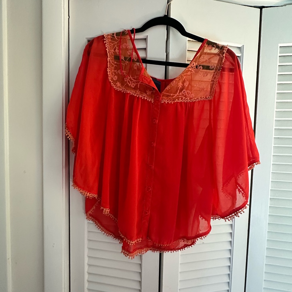 Red Lace Women's Blouse - Picture 4 of 4